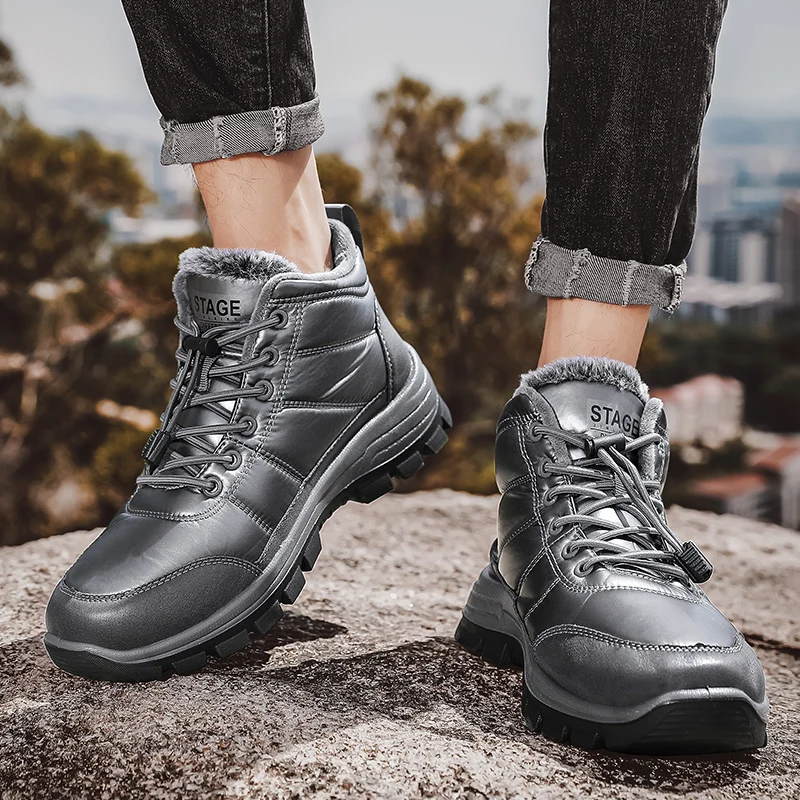 Men Winter Plush Warm Fashion Boots for Men Waterproof Mesh Shoes Snow Boots Unisex Wholesale Industrial Work boots