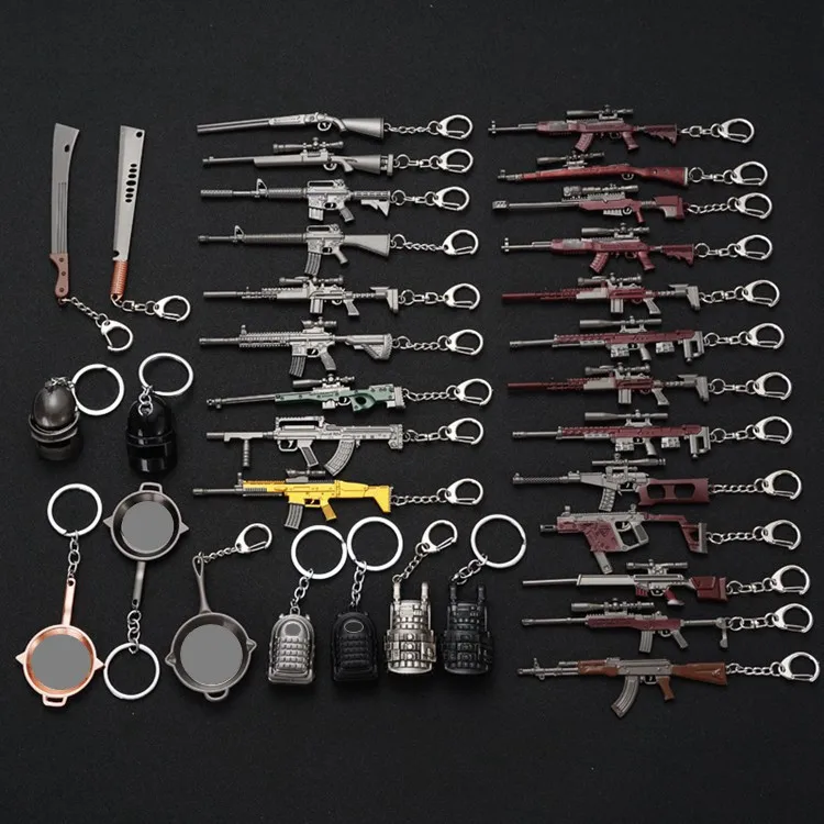 Wholesale 3D Shape PU BG Game Metal 98k AWM Gun Keychain Weapon Key Chain Bullet Key Ring