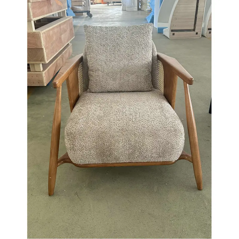 Comfy teddy Upholstered rattan Single sofa Chair grey boucle modern leisure living room accent sofa chair Luxury Armchair