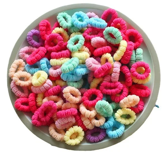 100pcs/pack Children Cartoon Multicolor Elastic Scrunchies Girl Cute Mini Seamless Hair Ties Baby Toddler Soft Hair Accessories