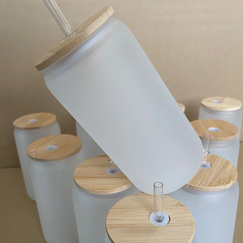 USA Warehouse 12 oz 16 oz 25 oz Sublimation beer soda  Glass Cup With bamboo lid straw