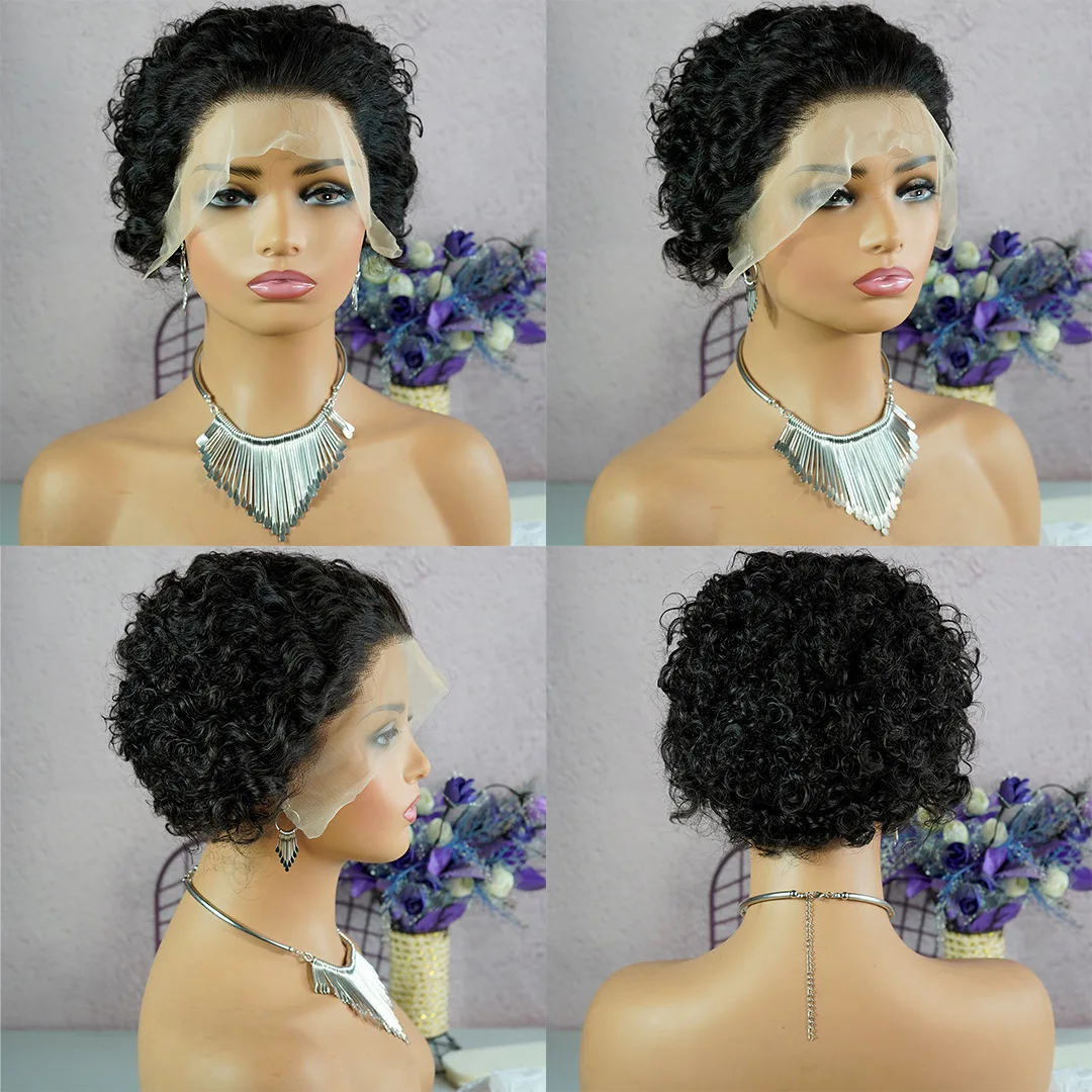 Wholesale Indian Virgin Ginger Orange 13X4 Transparent Lace Front Wig Straight Short Pixie Cut Human Hair Wigs For Black Women