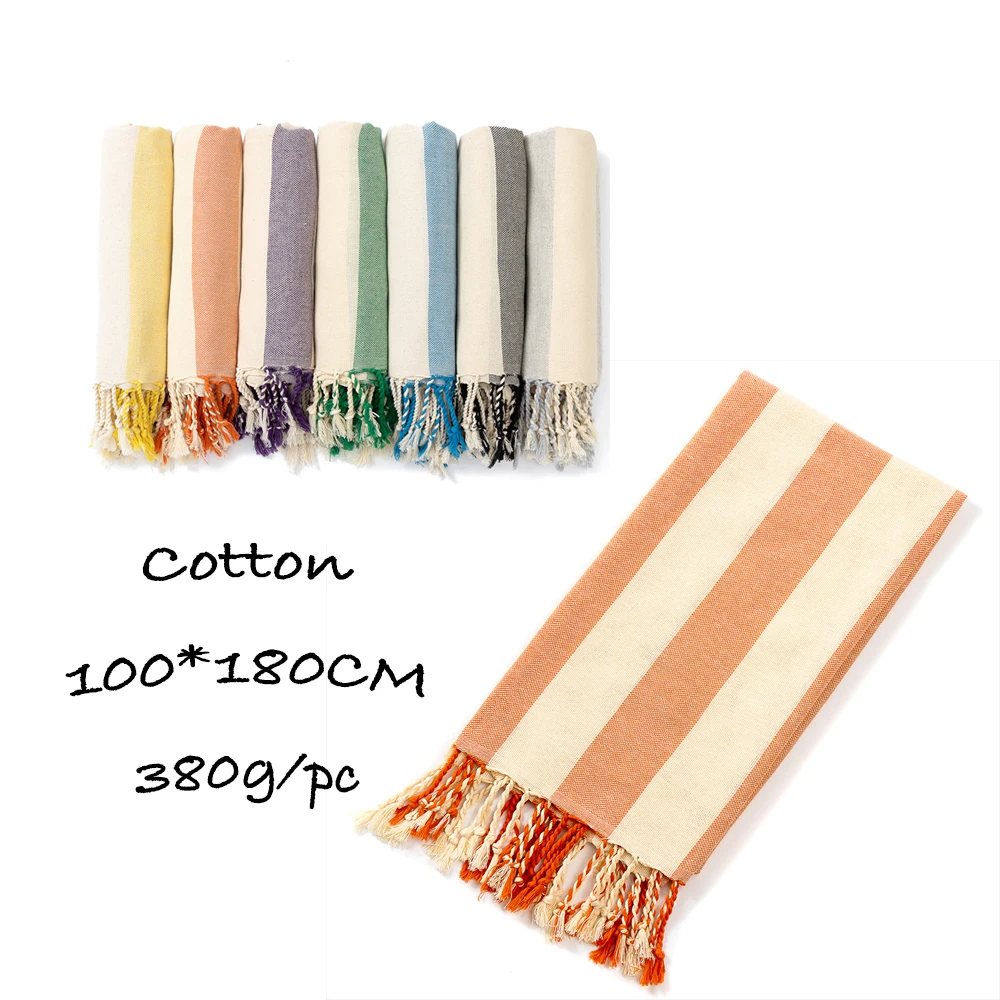 38X71 embroidered logo Turkish towel with tassel and American foreign trade adult bath towel yarn-dyed striped beach towel