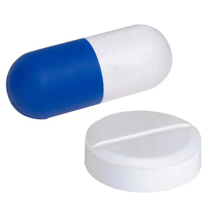 Customized logo printing PU foam tablet capsule pill shaped stress ball anti stress relief toy for medical give aways gifts