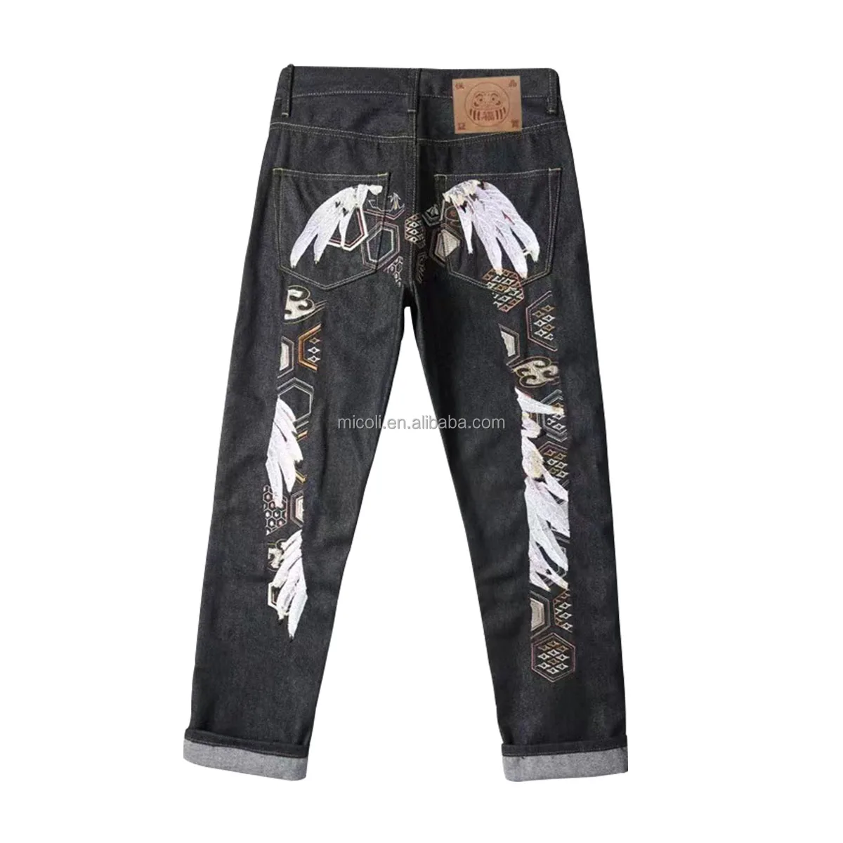 Factory wholesale new style blue stock dropshipping men biker skinny Clothing custom-made factory Printed embroidered jeans