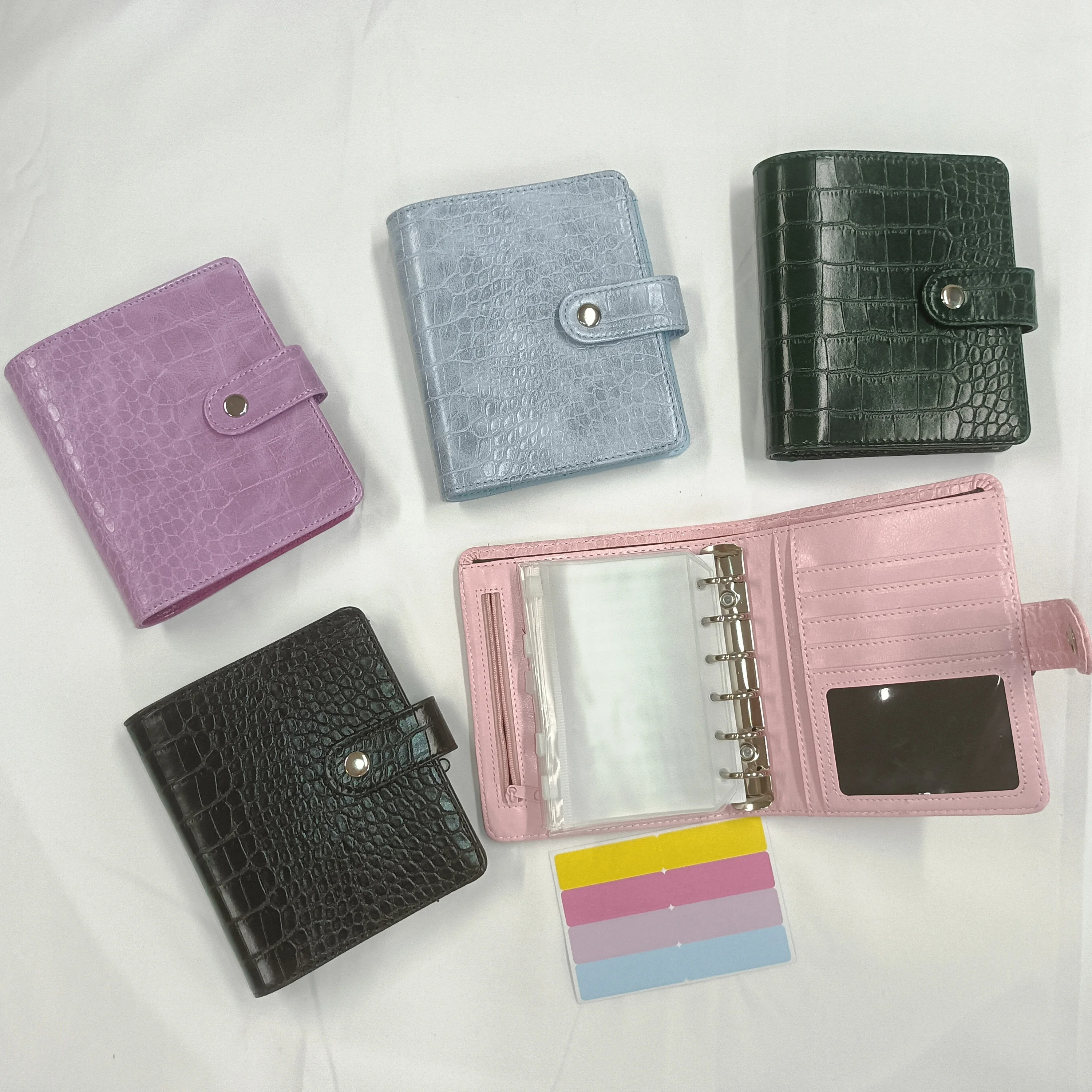 Custom Loose leaf 6 rings Cash Envelopes zipper Minimalist crocodile A7 budget binder wallets for men Credit Cardholder Wallet