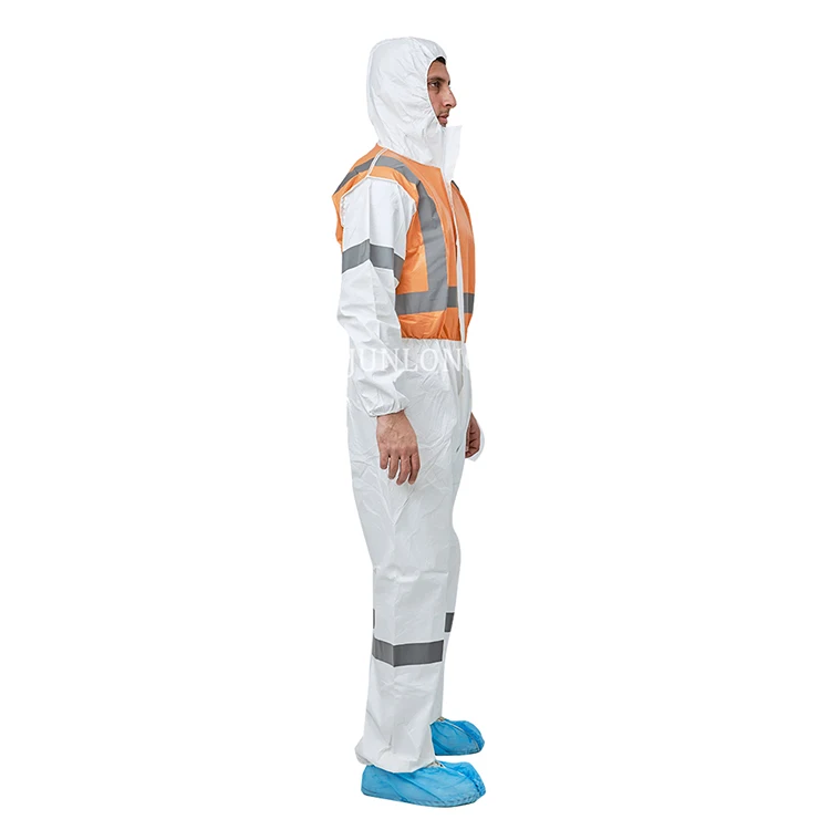 Junlong Safety Workwear Disposable Coverall with Reflective Tape Non-woven Fabric Medical Protective PPE Coverall