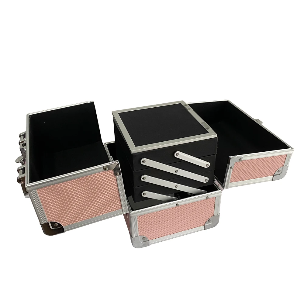 Makeup Train Case Portable Cosmetic Box Lockable with Keys and Mirror 3-Tier Trays Carrying with Handle Makeup Storage Box