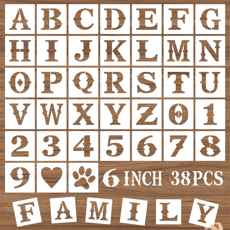 38 Pcs Alphabet DIY Craft Stencils 6 Inch Letter Stencils and Numbers Plastic Drawing Templates