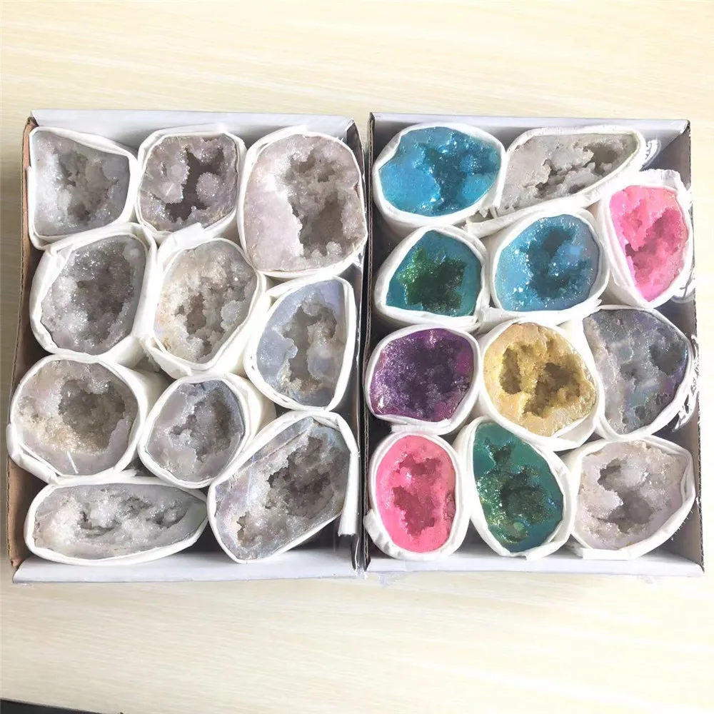 wholesale spiritual healing crystals agate gemstone crystal set box natural angel aura agate Geode quartz for sale
