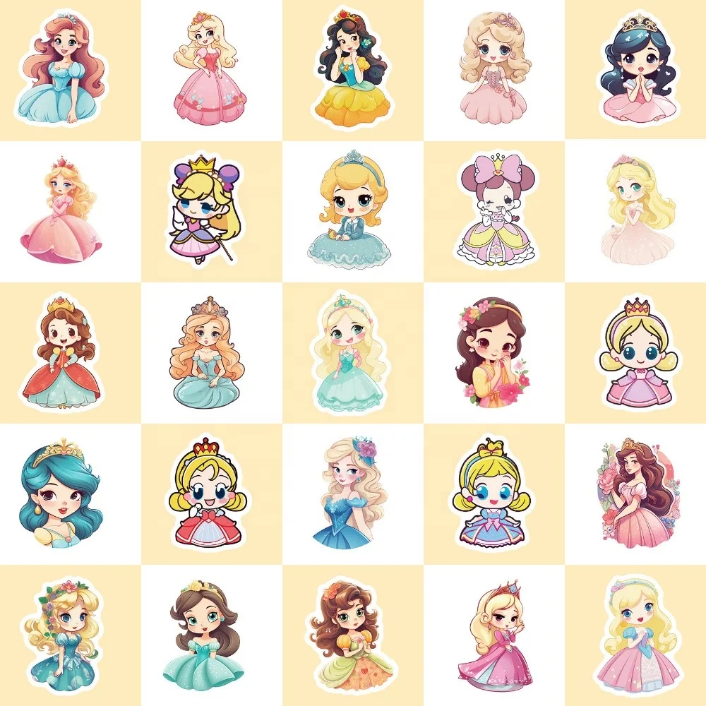 50pcs Cartoon Skirt Teen Princess Stickers Kindergarten Kids Toy Doodle Girl Beautiful Princess Stickers