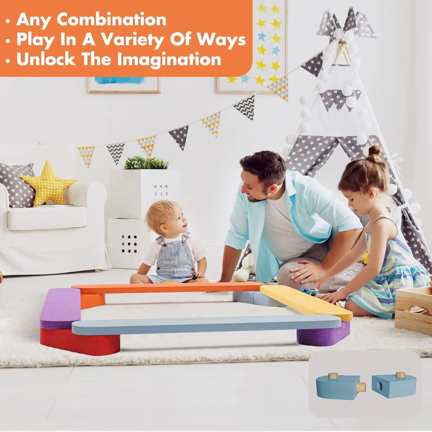 Have fun Montessori Stepping Stones Home Gym toys Kids Balance Board Toddler Playground Balance Beams for cooperation ability