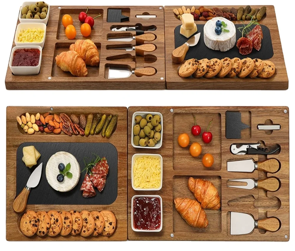 Top Sale Acacia Wood Round Cheese Board Charcuterie Chopping Board Cheese Paddle Serving Cutting Board