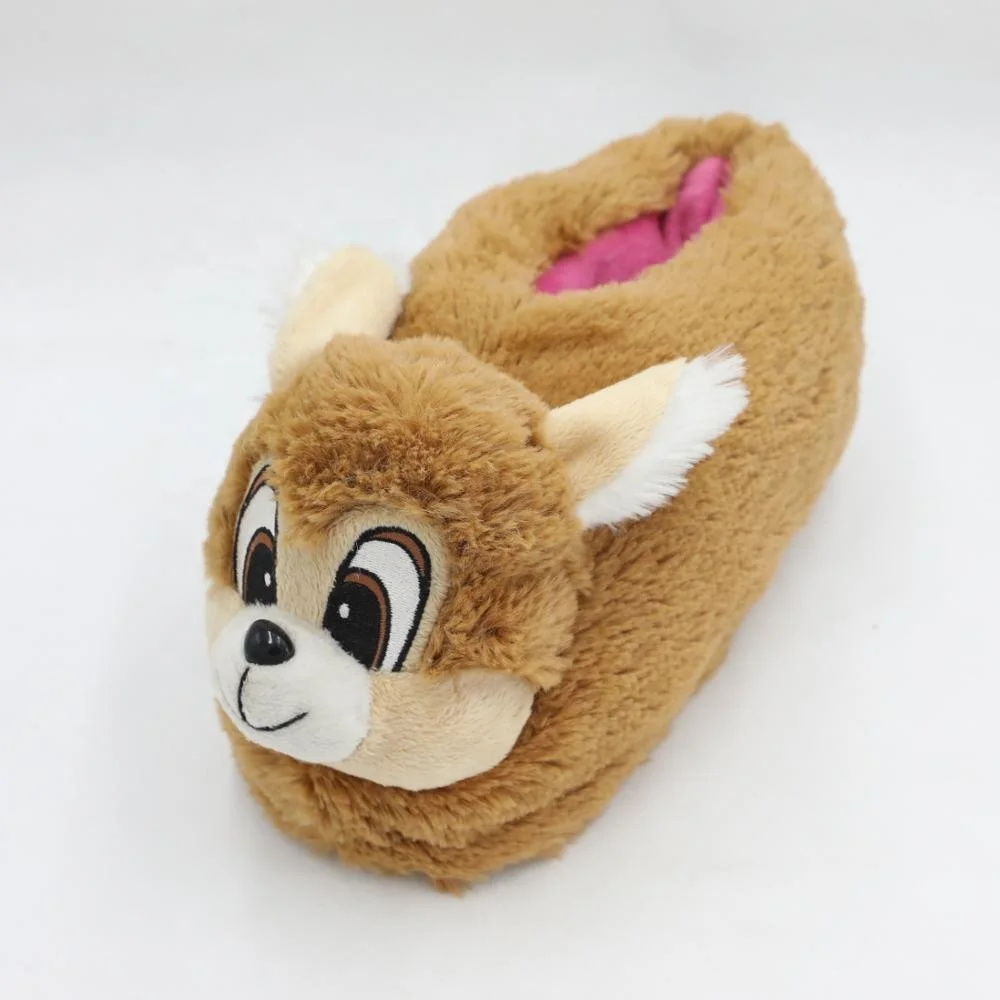 
3D toy plush soft outsole elevator cute animal brown women slipper indoor 