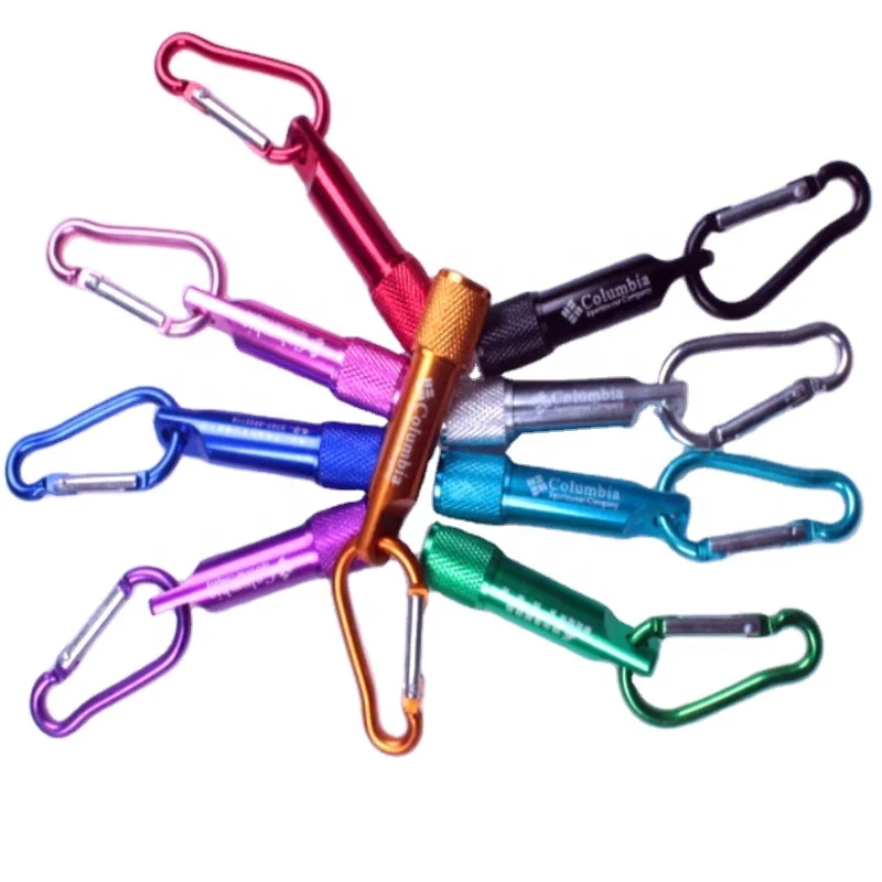 Manufacturer Promotion Mini torch light Carabiner Keychain Hook Lamp Aluminum Metal Keychain flashlight