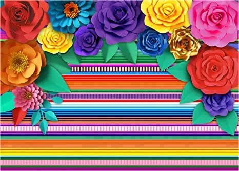 Mexican Theme Party Striped Backdrop Paper Flowers Background Party Decoration for Cake Table Decor Photo Booth Fiesta