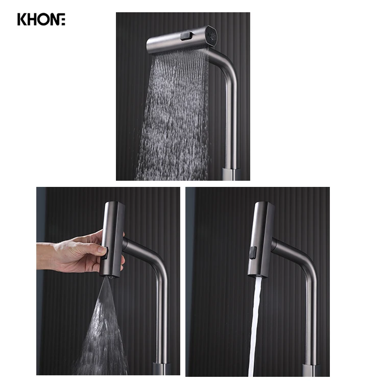 modern kitchen mixer high quality rain cascade rotation pull out kitchen faucet factory 2023