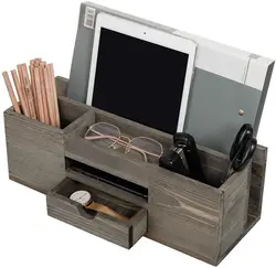 Wholesale Brown Wooden Desktop Organizer Multiple Compartments Rack