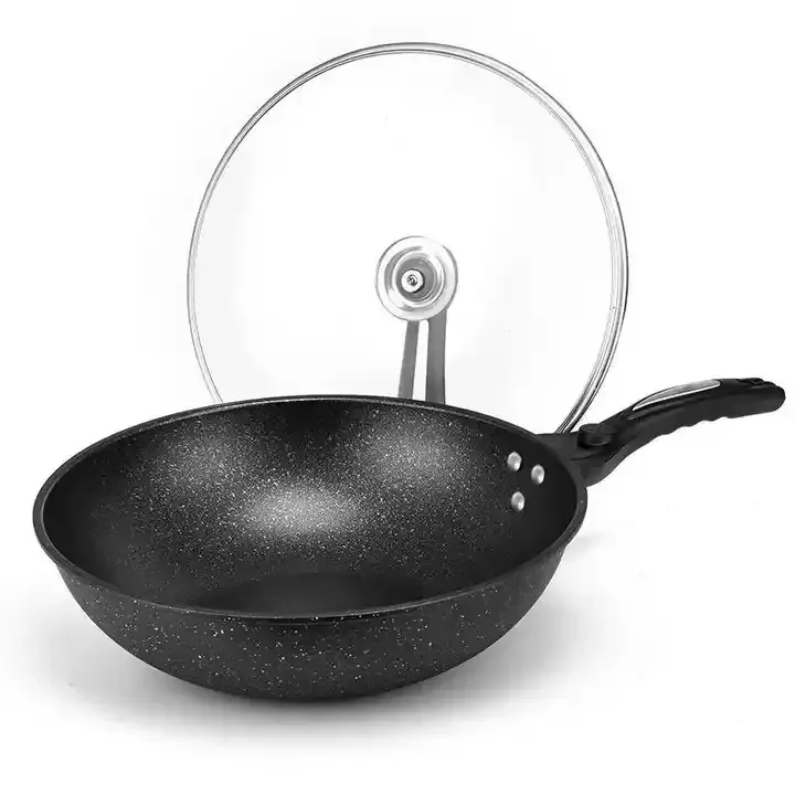 Kitchen 32cm Korea Wok Fry Pan Non Stick Wok Medical Stone Coating Non Stick Iron Cooker Wok