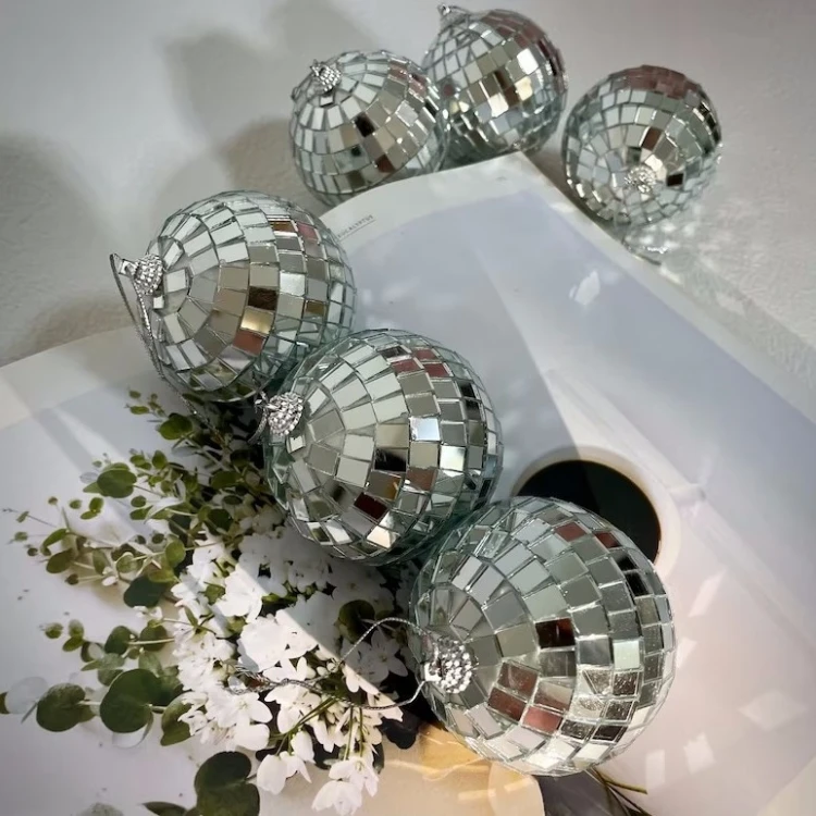 2024 Christmas Partyware 3cm-10cm Foam Christmas Mirror Ball Disco Christmas Tree Accessories for Festive Decorations
