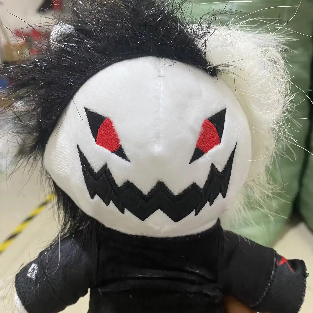 Zxc Cat Plush toy Scary Bared Teeth Zxc Cat Halloween Horror Plush Doll Decoration Black and White Devil Horror Cat Stuffed Doll