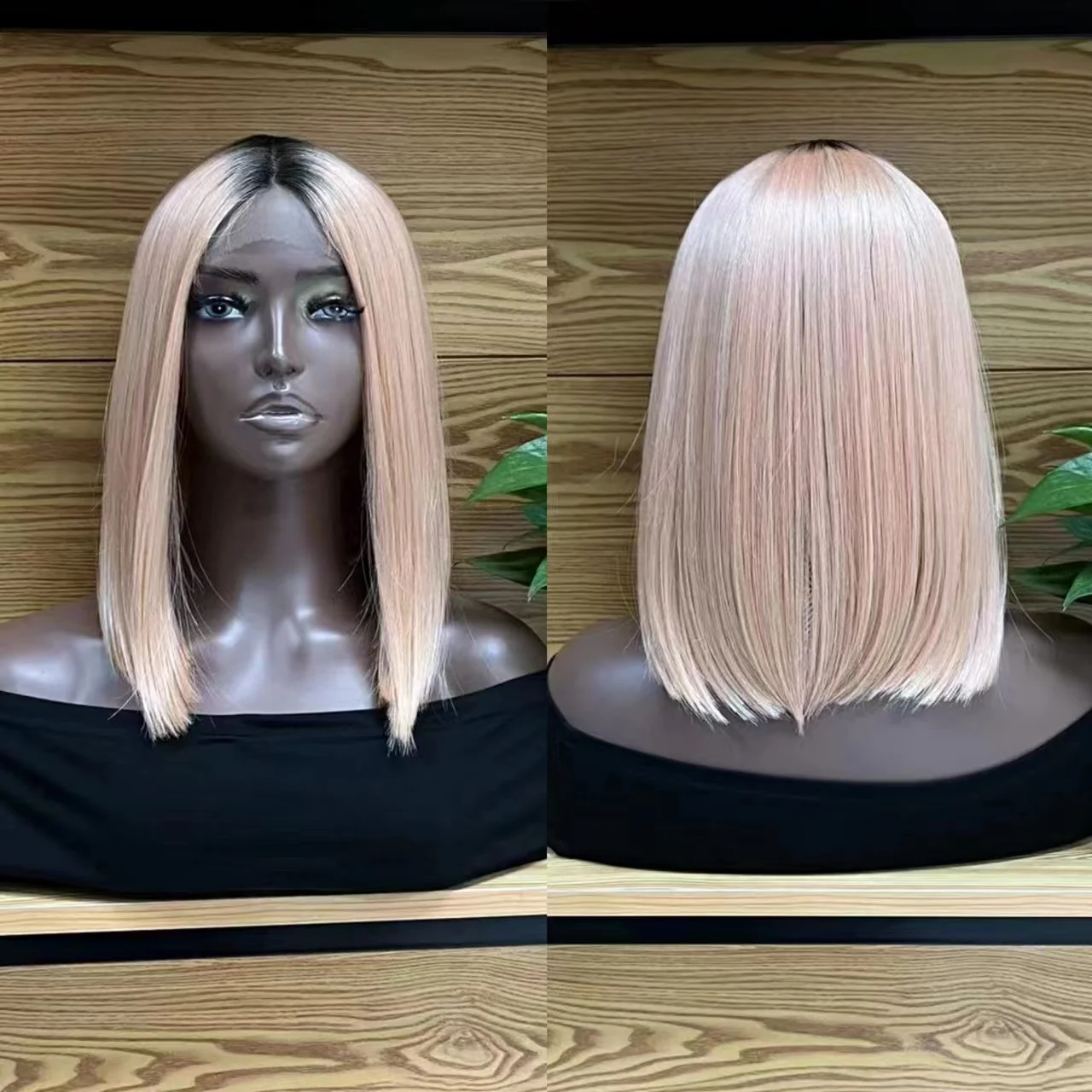 Cheap Wholesale 14 Inch Short Bob Ombre Blonde Machine Made Hair Lace Front Synthetic Wigs For Black Women