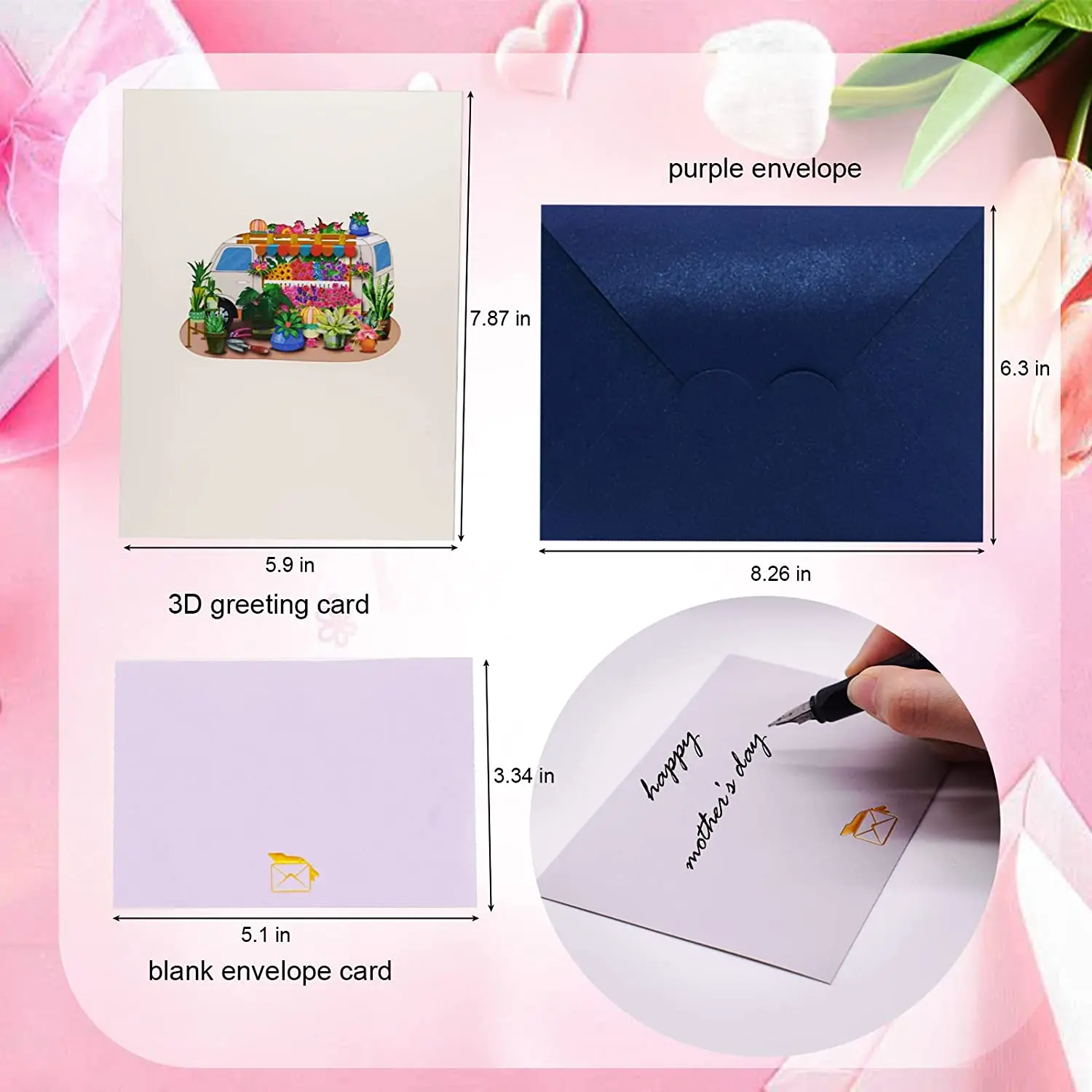 Xieli Custom 3D Flower Truck Pop Up Card Laser Cut Mothers Day Card Handmade Thank You Cards With Envelope