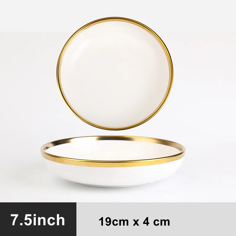 Luxury Tableware Porcelain Dinnerware White Dinner Plates and Bowls Set for Wedding Ceramic Dishes With Gold Rim