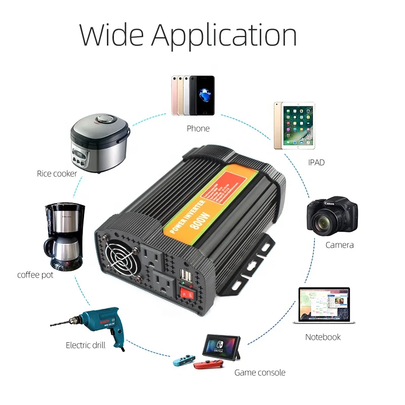 Car Vehicle Power Inverter 800W/1600W(Peak) DC 12V to AC 110V Converter