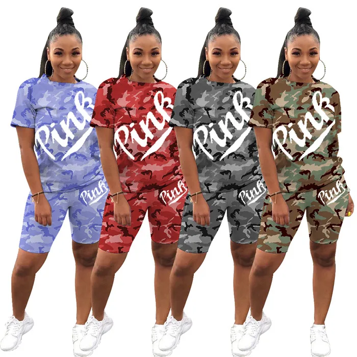 
MTY6515 2021 new arrival ladies 2 piece short set casual camouflage pants sets printed outfit suit 2 piece set women clothing 