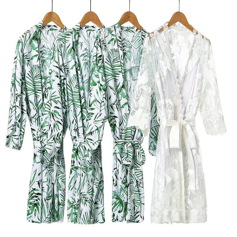 Tropical Palm Leaf Robe Bridesmaid Sleepwear Beach Wedding Beach Bride Dressing Gown