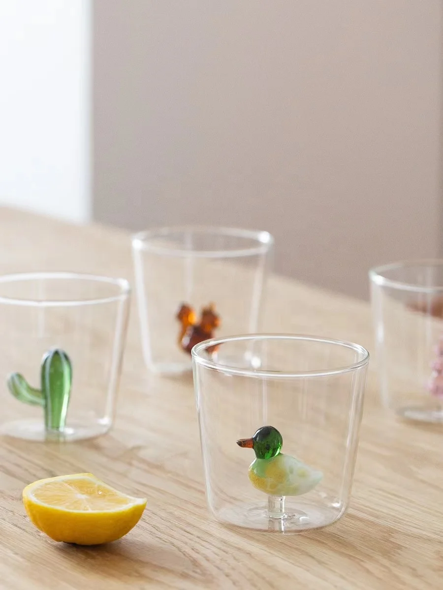 New Creative Transparent Glass Cup Handmade Three-Dimensional Animal And Plant Shape Cute Coffee Milk Drink Cup for Home