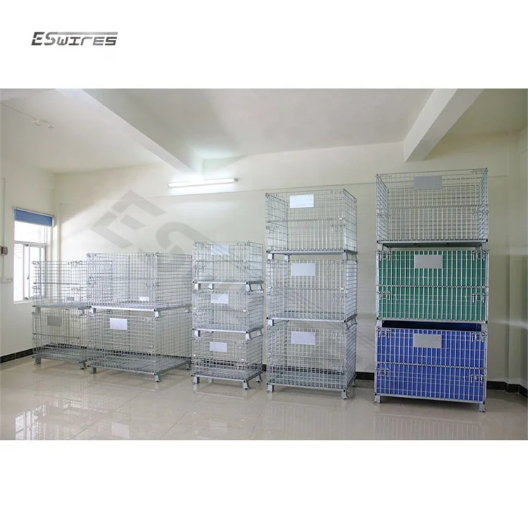 Customized Warehouse Stackable Storage Galvanized Durable Metal Steel Folding Mesh Baskets