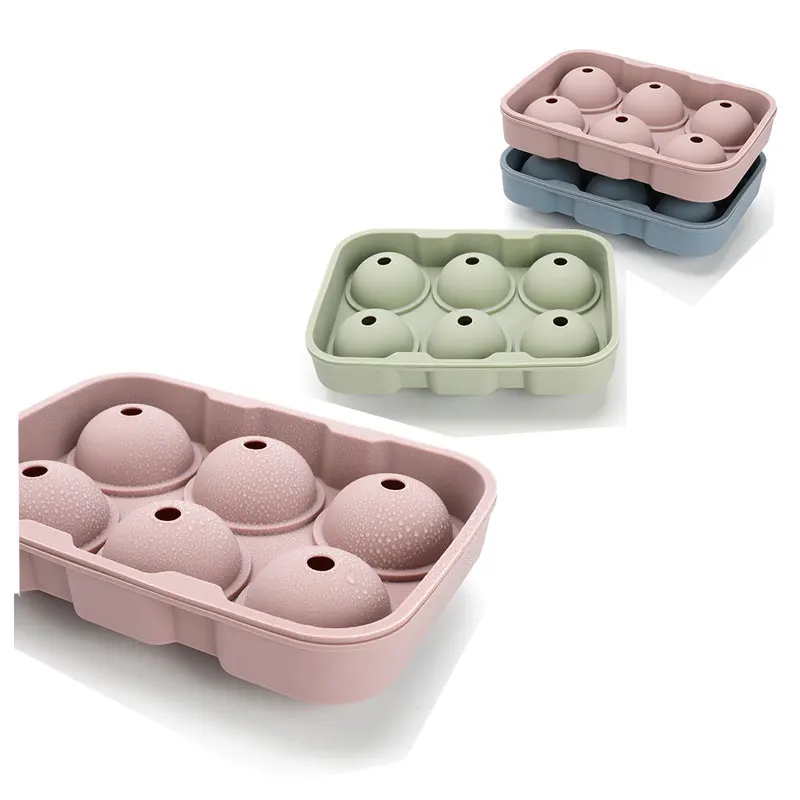 Reusable Morandi Blue Pink Green Silicone Crystal Clear Sphere Ice Ball Mold  4 6 8 Cavity Silicone Ice Cube Sphere Maker Tray