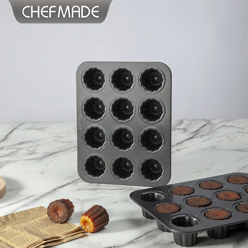 CHEFMADE WK9867 Carbon Steel Bakeware 12 Cavity Cup Muffin Cake Non-Stick Cupcake Pan Cannele Mould Canele Mold