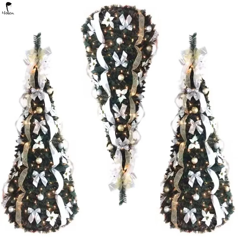 Christmas Classic Colorful Spiral Pagoda Shaped Automatic Retractable Folding Christmas Tree for Gathering and Parties