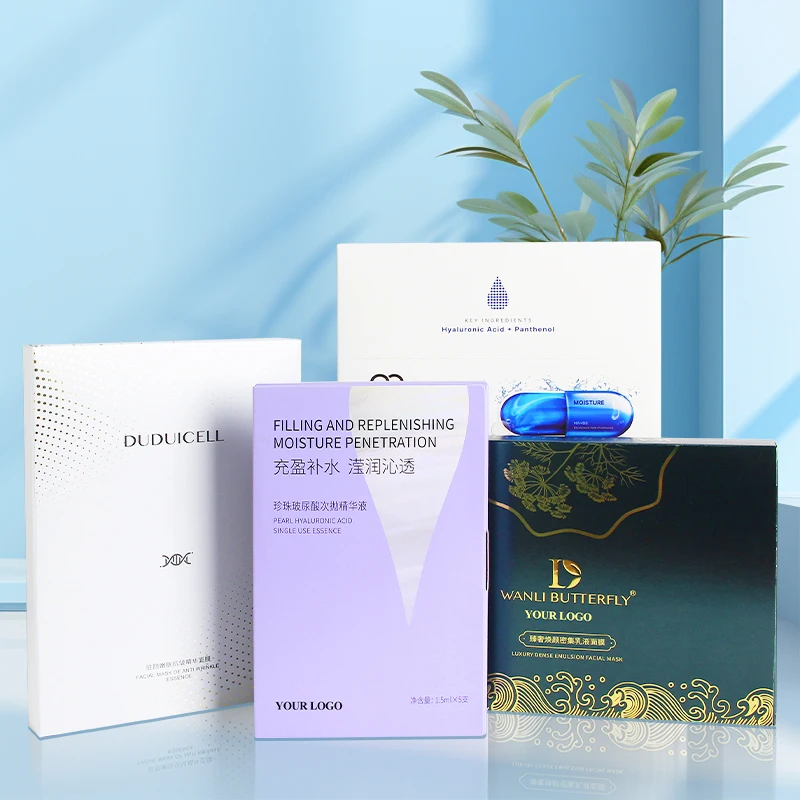 Customized Gold Silver Cardboard Elegant Shape Cosmetic Mask Box Eye Face Sheet Mask Box Packaging Paper Box