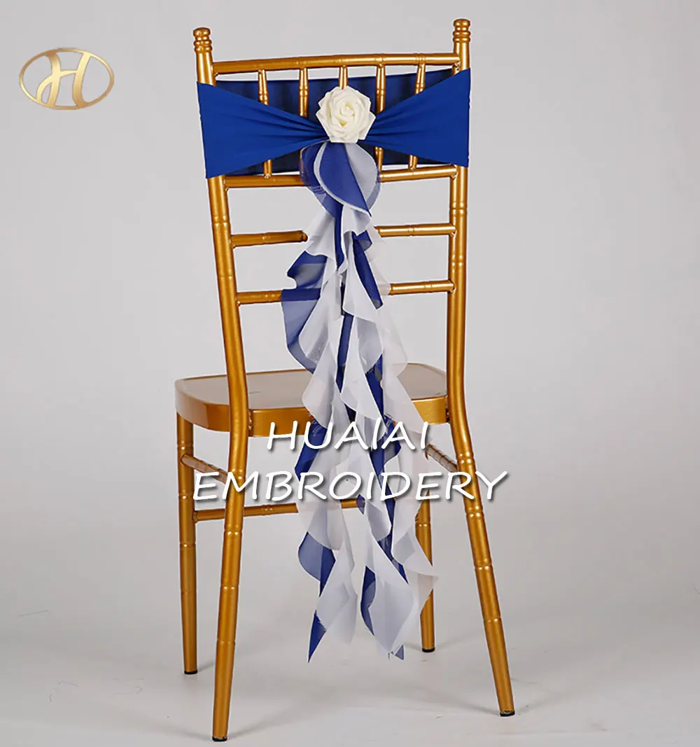 Custom Organza Chair Bow Sashes Wedding Events Party Birthday Decor Long Fringe Chair Cover Sash Organza Tassel Chair Sashes