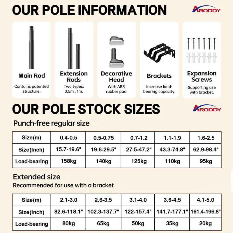 ARODDY Modern Chinese Design 40cm Short Window Door Rod Poles 32mm Metal Curtain Rod Wholesale for Rental House Thickened