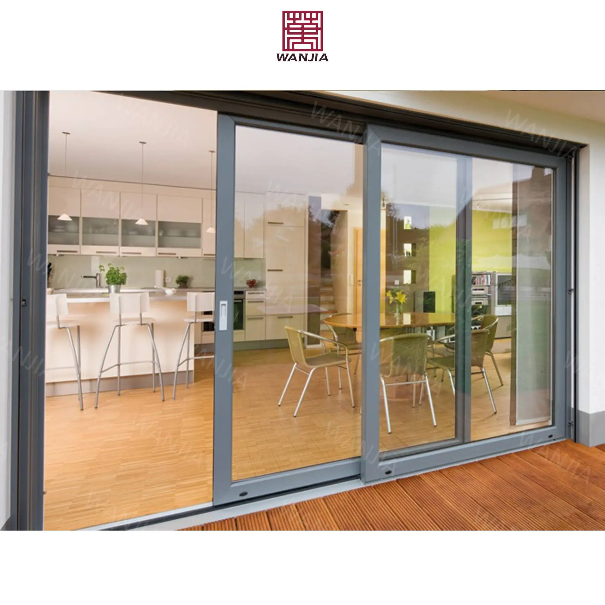 Алюминиевая раздвижная дверь Wanjia стеклянная подъемная