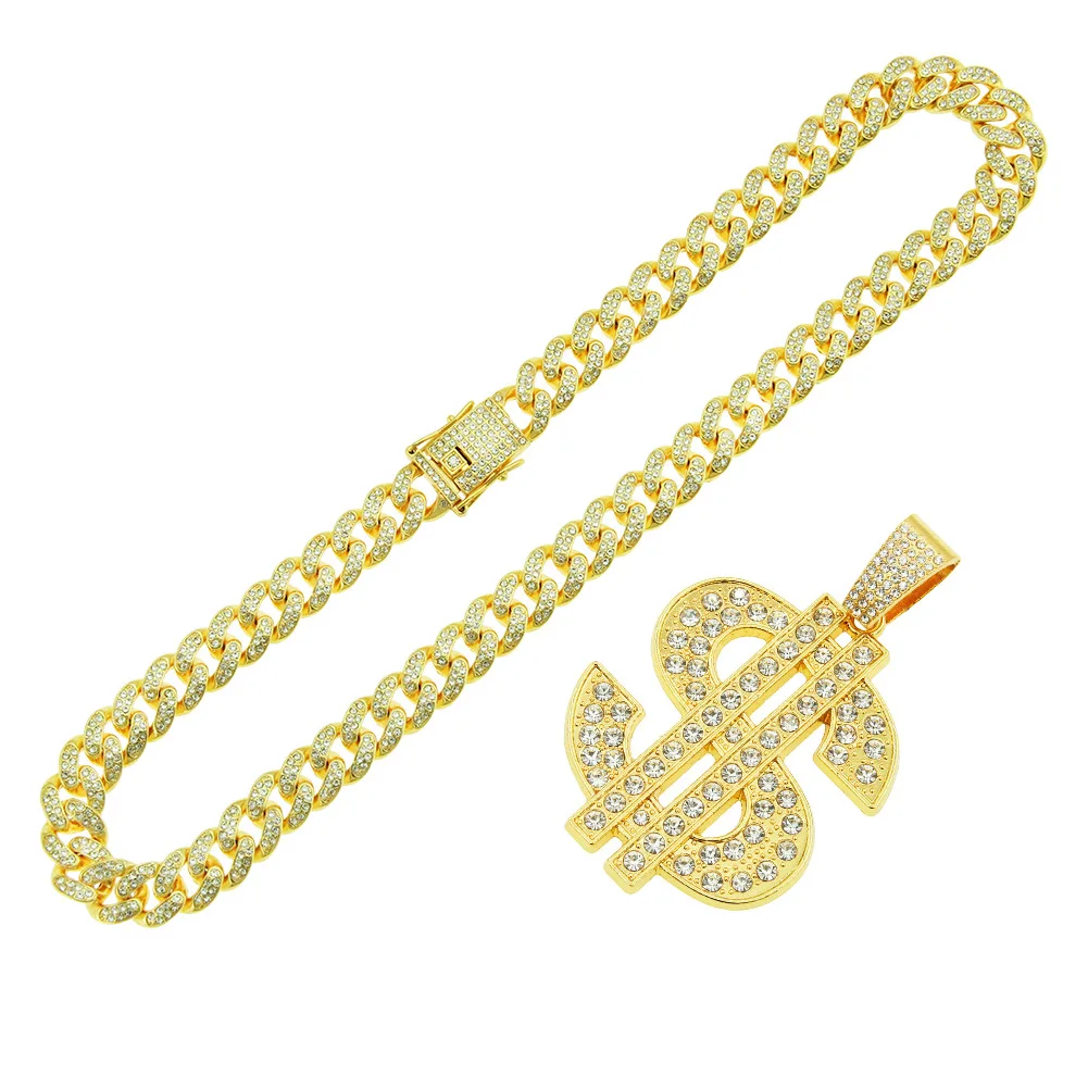 New Design Gold Color US Dollar Shape Pendant HipHop Necklace for Women/Men Bling Jewelry