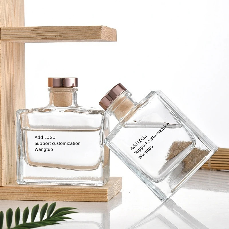 Reusable 100ml Empty Luxury Square Flat Clear Perfume Reed Glass Diffuser Bottle With Screw Lids Wholesale