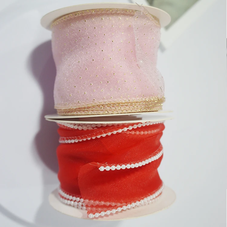Pearl tail yarn flower gift bouquet packaging ribbon bow mesh pearl ribbon