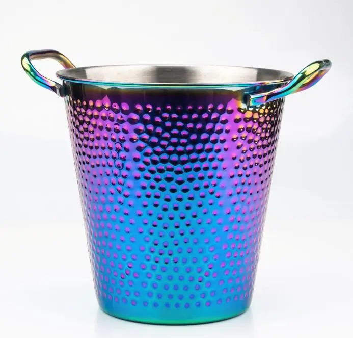 
3L Single Wall Hammered Bucket stainless steel ice bucket with handle branded outdoor buckets 