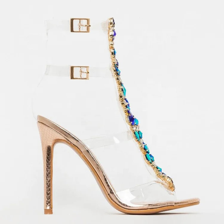 Customize Clear PVC Crystal Heels Women Sandals Shoes