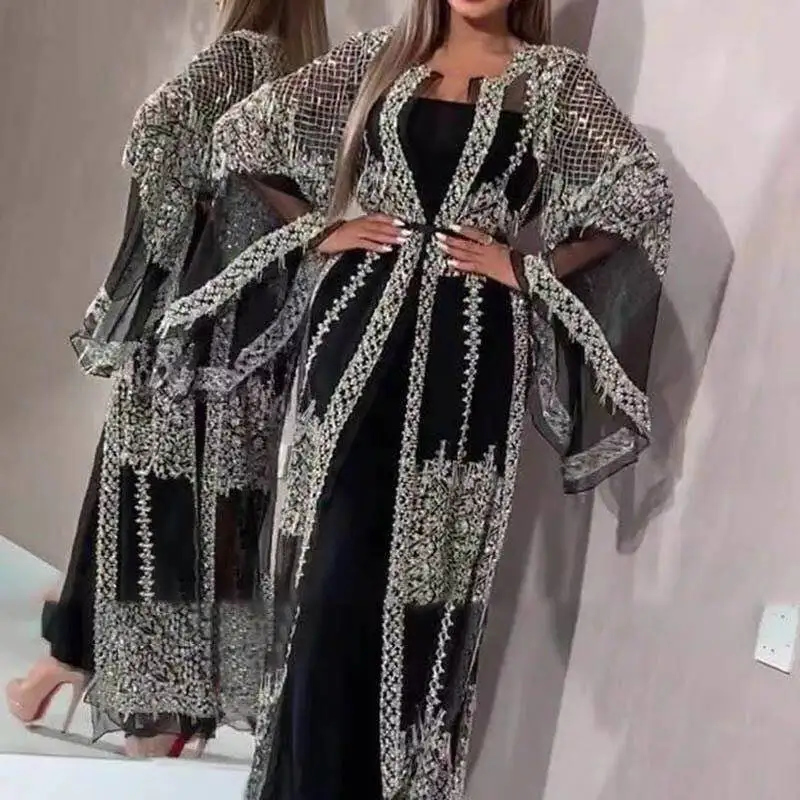 H & D Long Sleeve Sequin Mesh Suit Gown for Party evening dress