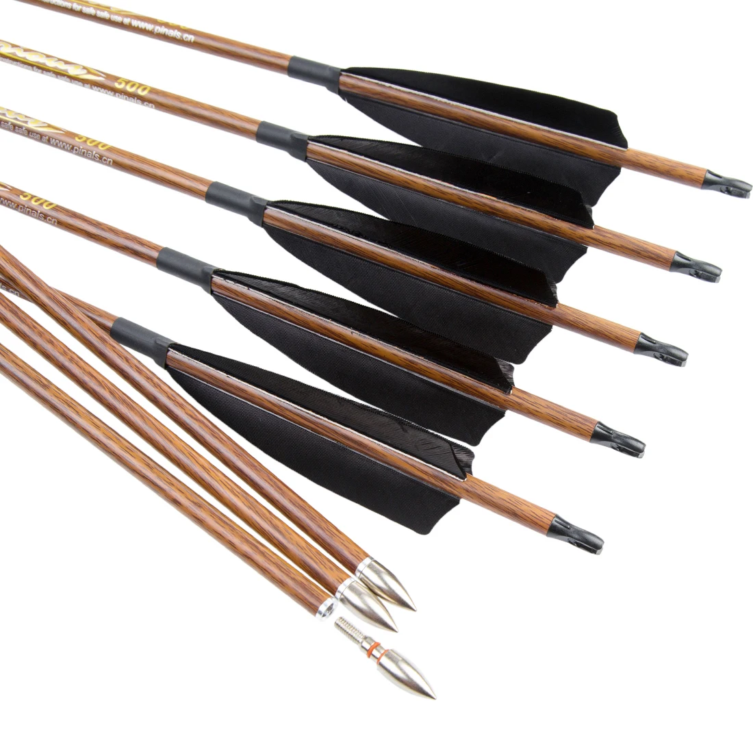 Pinals Traditional Archery Carbon Arrows 300 400 500 600 Spine Wood Skin Shaft with Real Turkey Feather Bow Huting