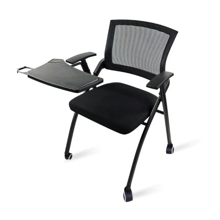 Folding Seat Mesh Meeting Conference Training Chair with Writing Pad Tablet and Cup Slot