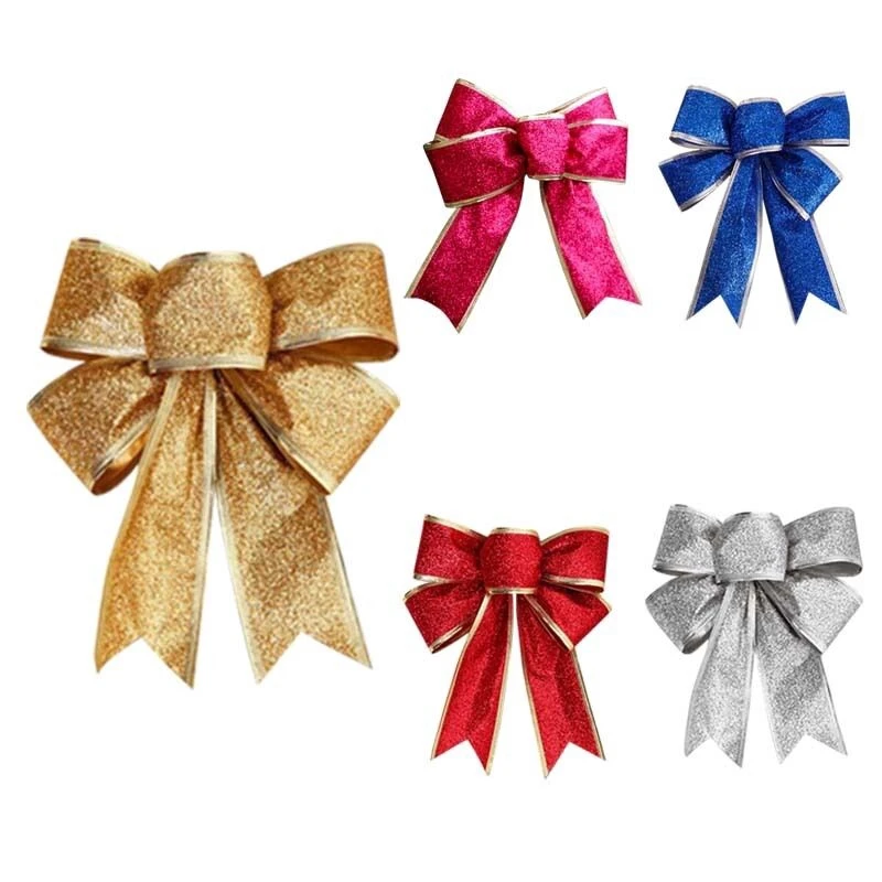 Bows Ribbon Bowknot Glitter Christmas Bow Christmas Tree Party Decor For Home rattan christmas tree decorations