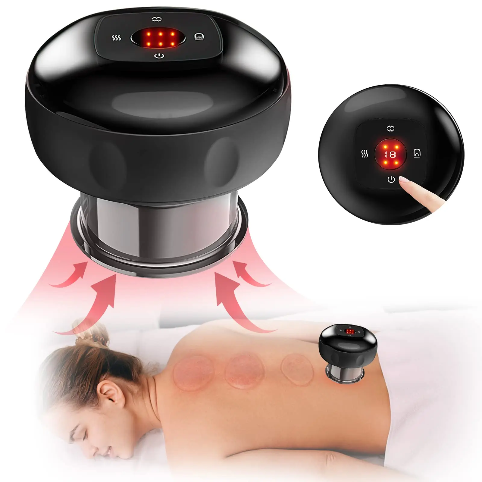 Smart Cupping Therapy Massager with Red Light Therapy 12 Levels Temperature & Suction for Targeted Pain Relief, Knots